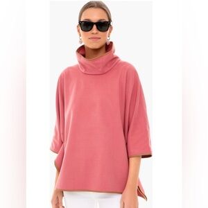NWT Tuckernuck Women's Leather Trim Funnel Neck Piper Poncho Peony Pink OS